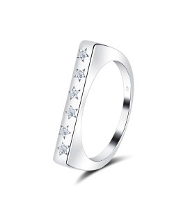 Six Stars on Plain CZ Stone Silver Ring NSR-4046